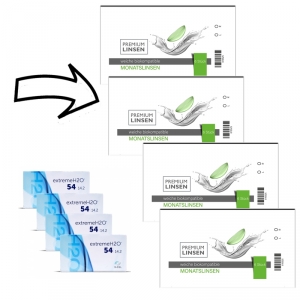 Extreme H2O 54 |14,2 Sparpack - 4 Boxen- 24 Linsen → Nachfolger Premium Linsen biokompatible Monatslinsen 4 Boxen- 24 Linsen