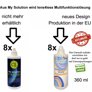 Aus MY SOLUTION All-in-One Lsung Super- Sparpack 8 x 360 ml wird Lens4Less Multifunktionslsung 8 x 360 ml